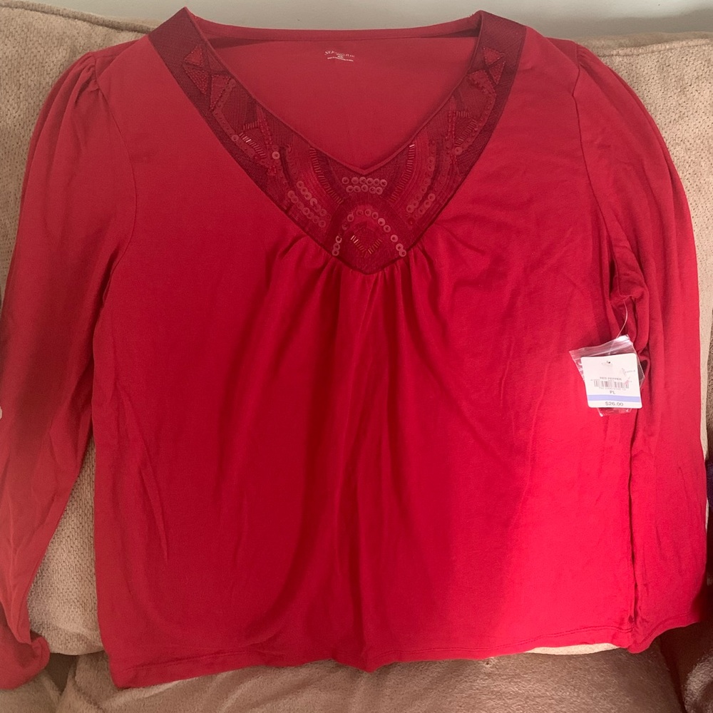 St. John’s Bay Women’s V Neck Embossed Neckline Shirt